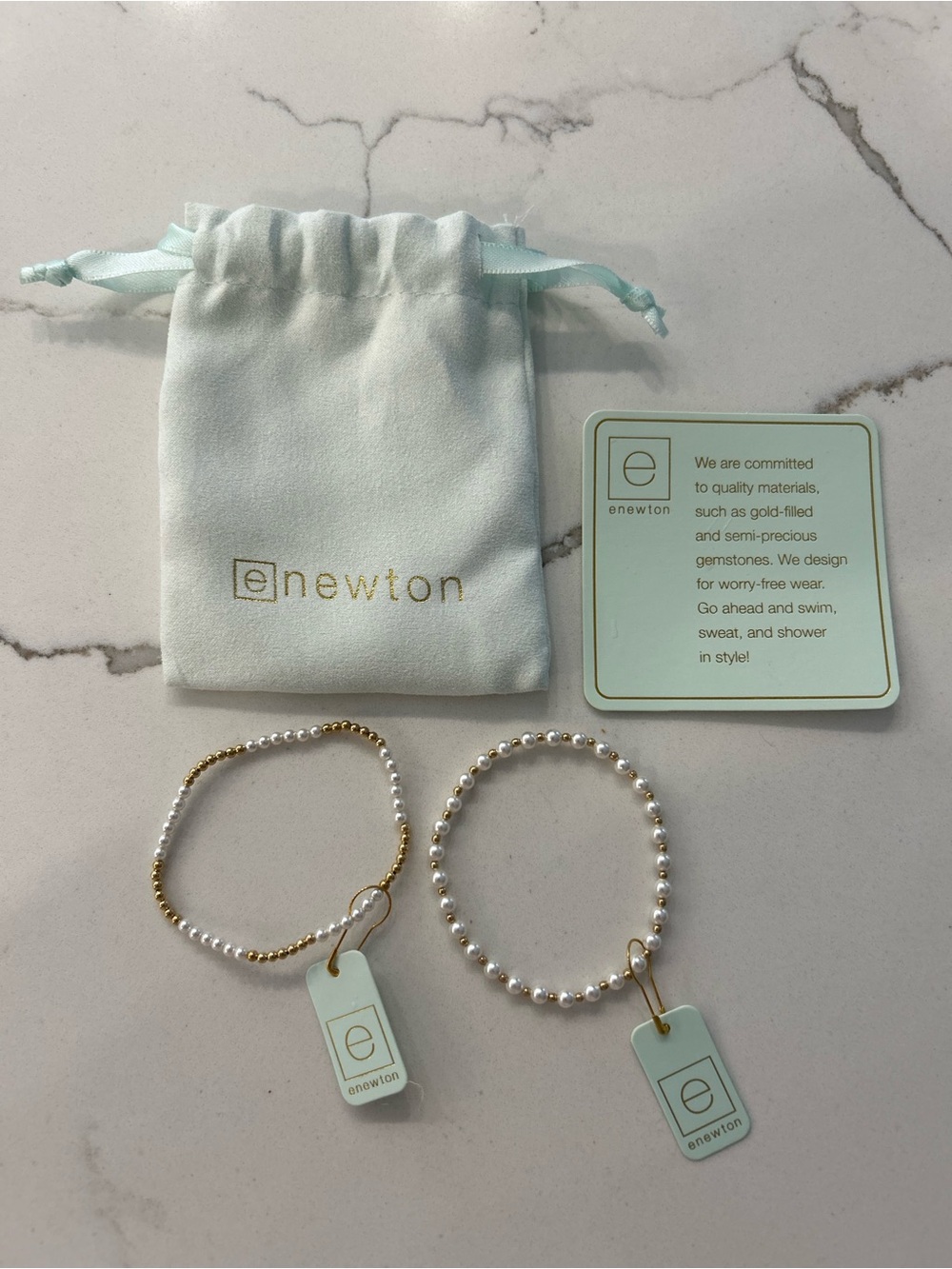 enewton Gold and White Pearl Stretch Bracelet Set